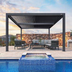 Grey Louvered Pergola Outdoor Aluminum Pergola with Adjustable Roof for Patio Grey Hardtop Gazebo