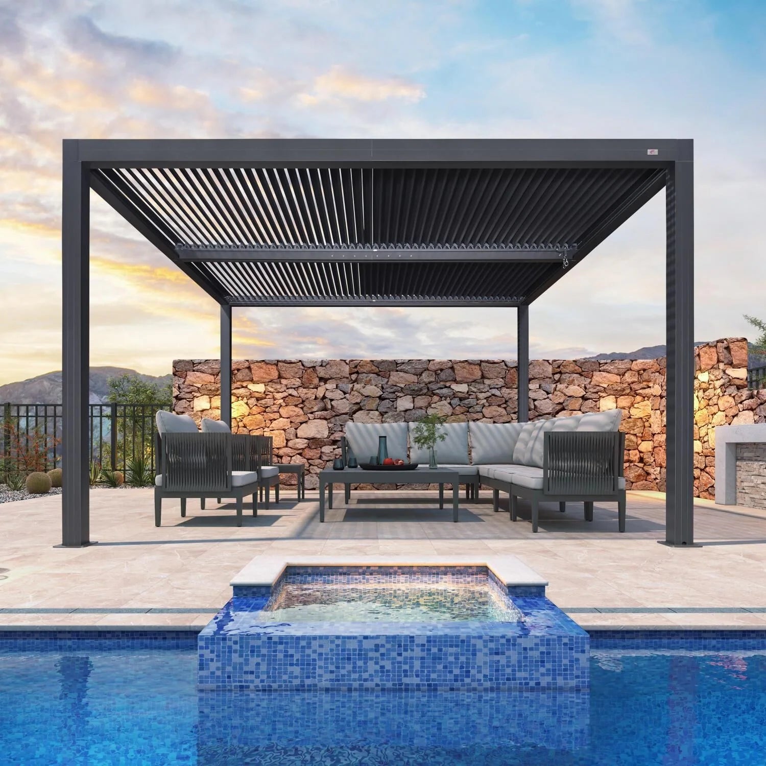 Grey Louvered Pergola Outdoor Aluminum Pergola with Adjustable Roof for Patio Grey Hardtop Gazebo