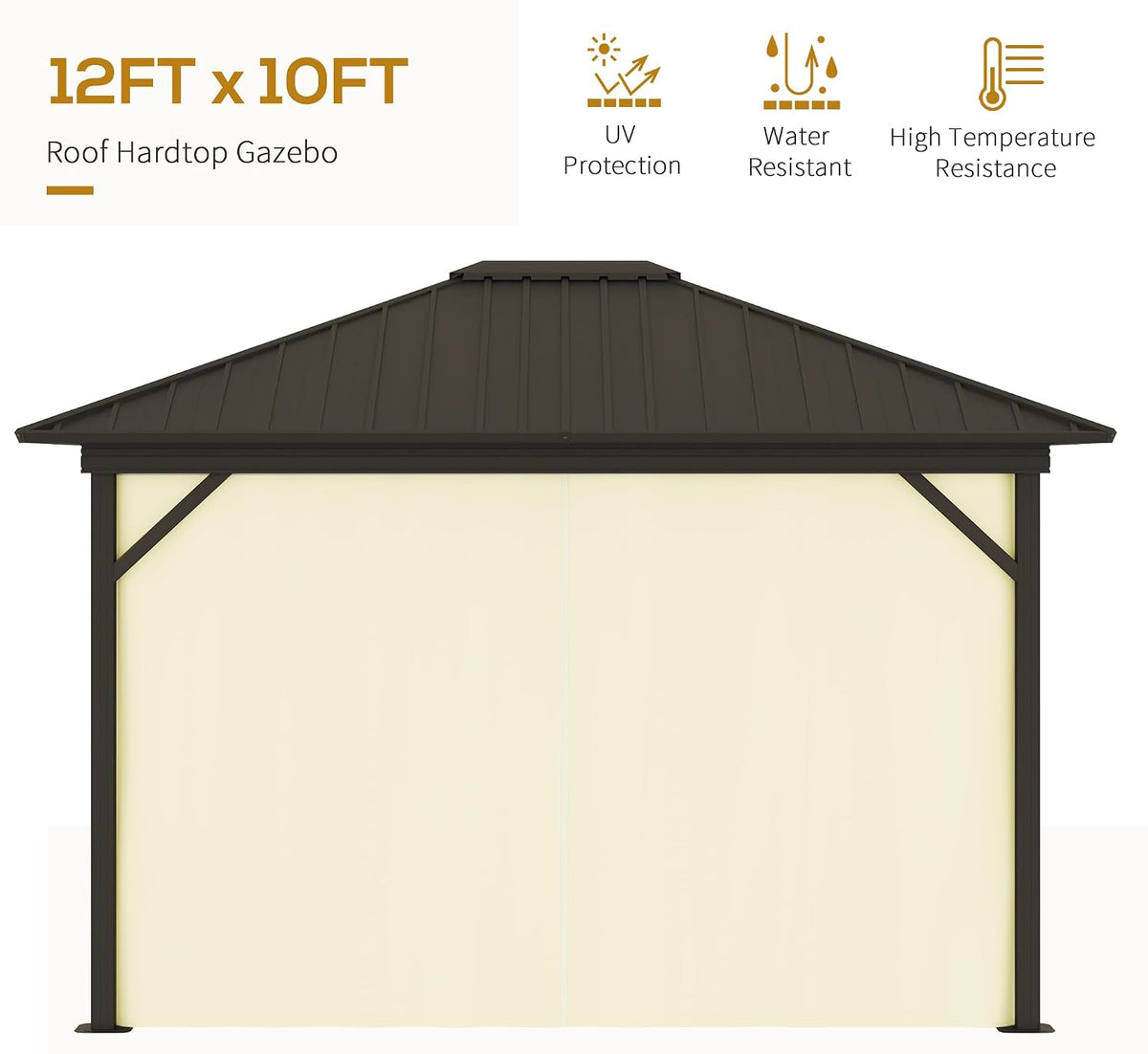 10' X 12' Hardtop Gazebo with Curtains and Netting Cream White