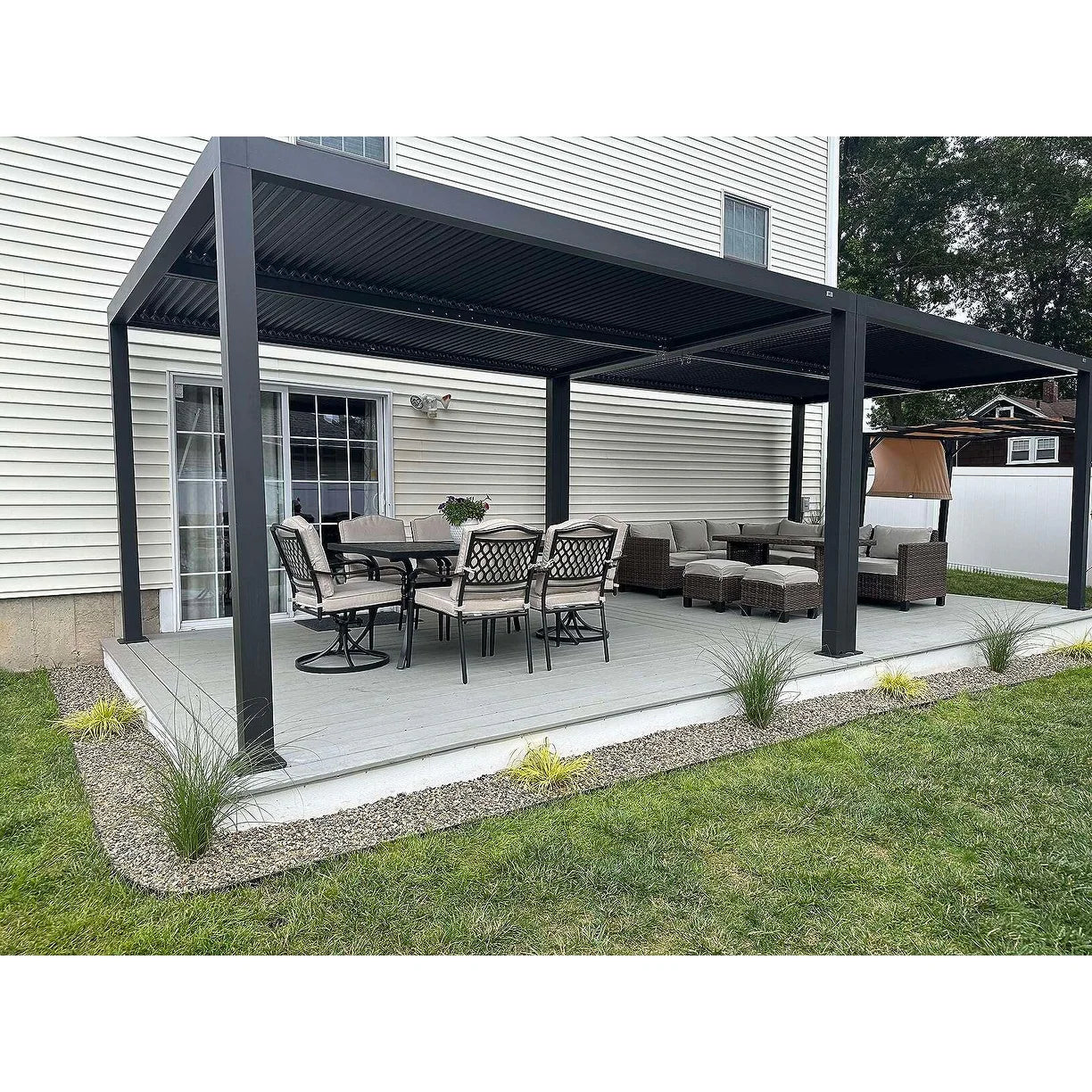 Grey Louvered Pergola Outdoor Aluminum Pergola with Adjustable Roof for Patio Grey Hardtop Gazebo