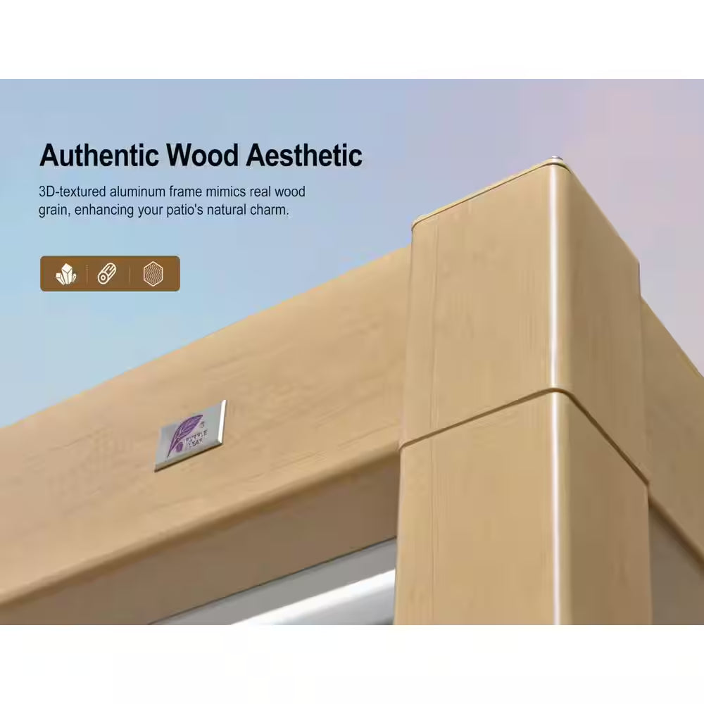 11.7 Ft. X 28.1 Ft. Wood Grain Aluminum Outdoor Louvered Pergola with 4-Individual Adjustable Roofs and In-Built Gutter