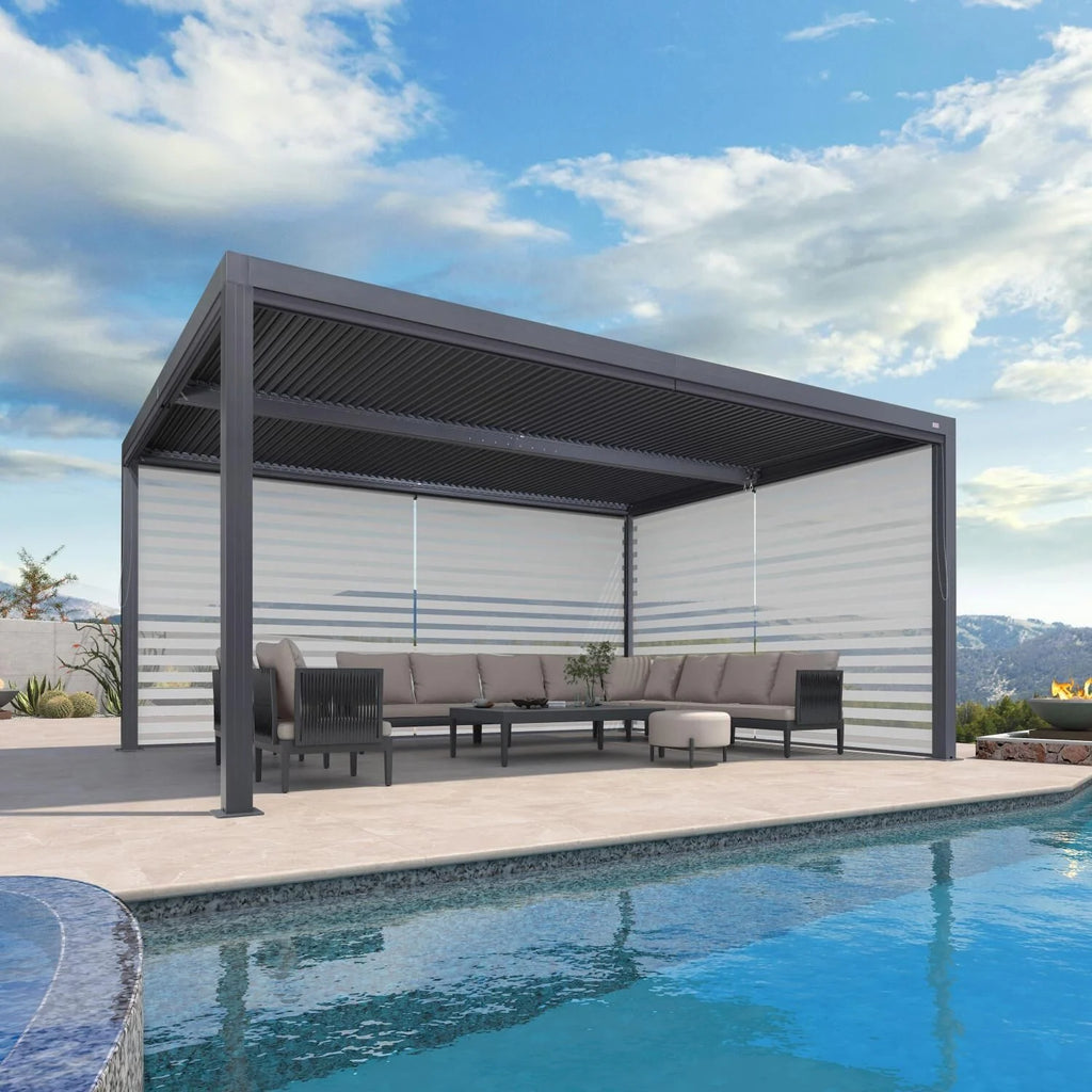 Grey Louvered Pergola Outdoor Aluminum Pergola with Adjustable Roof for Patio Grey Hardtop Gazebo