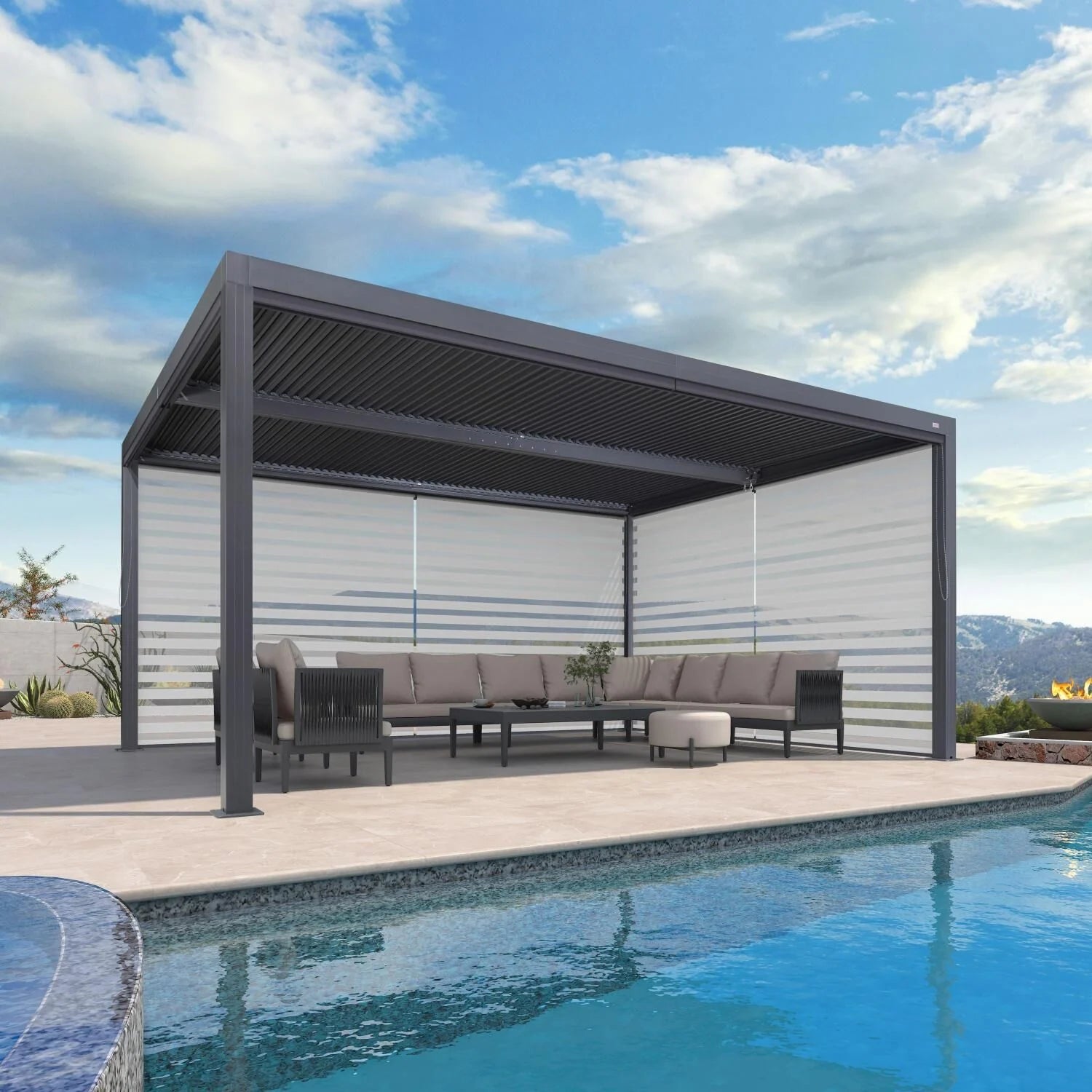 Grey Louvered Pergola Outdoor Aluminum Pergola with Adjustable Roof for Patio Grey Hardtop Gazebo