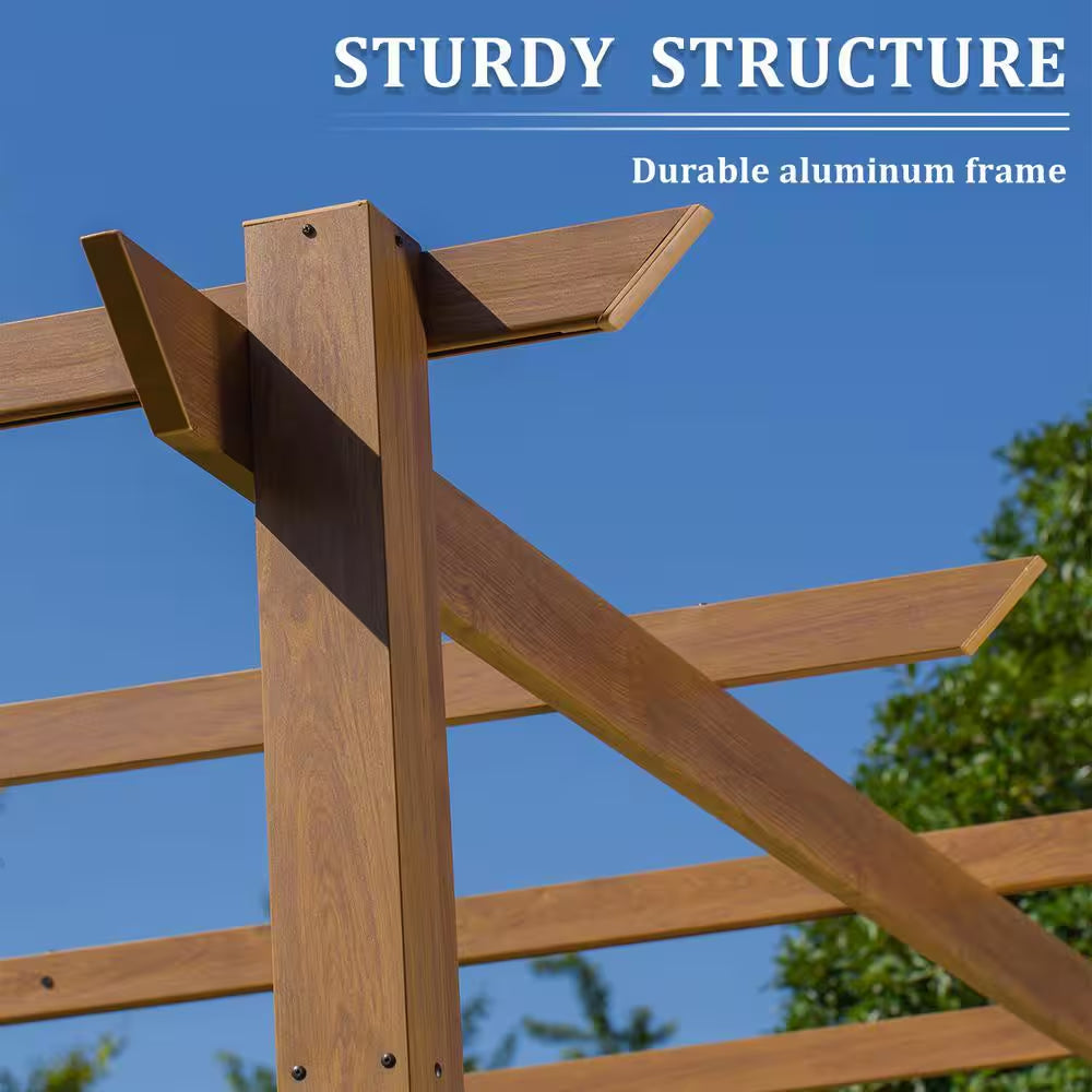 13 Ft. X 9 Ft. Outdoor Wood-Looking Aluminum Pergola with Beige Retractable Shade Canopy for Patiogarden Backyard