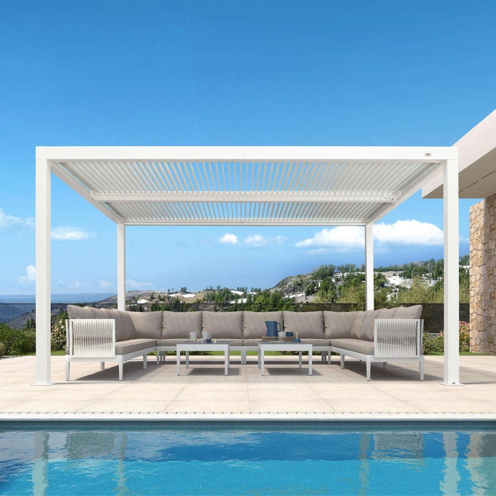 Louvered Pergola Modern White Pergola with Adjustable Roof for Deck Backyard Garden
