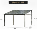 10X12Ft Lean to Metal Pergola Gazebo with Hardtop Polycarbonate Roof, Wall Mounted Outdoor Pergolas for Patios, Aluminum Frame Shade Shelter for Deck, Yard, Party, or Garden