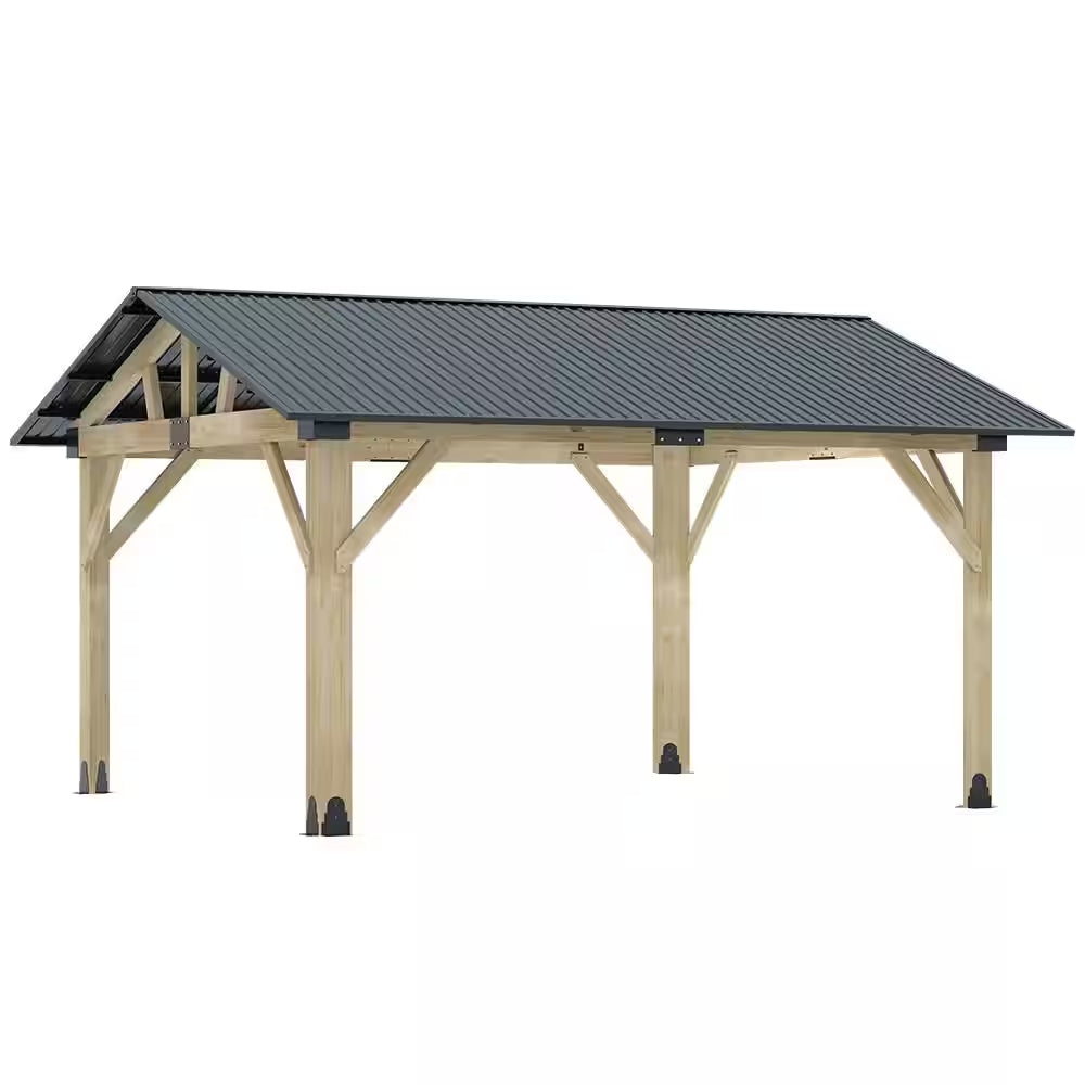 12 Ft. X 14 Ft. Outdoor Wood Gazebo-Hardtop Patio Gazebos with Galvanized Steel Roof, Cedar Wooden Gazebo