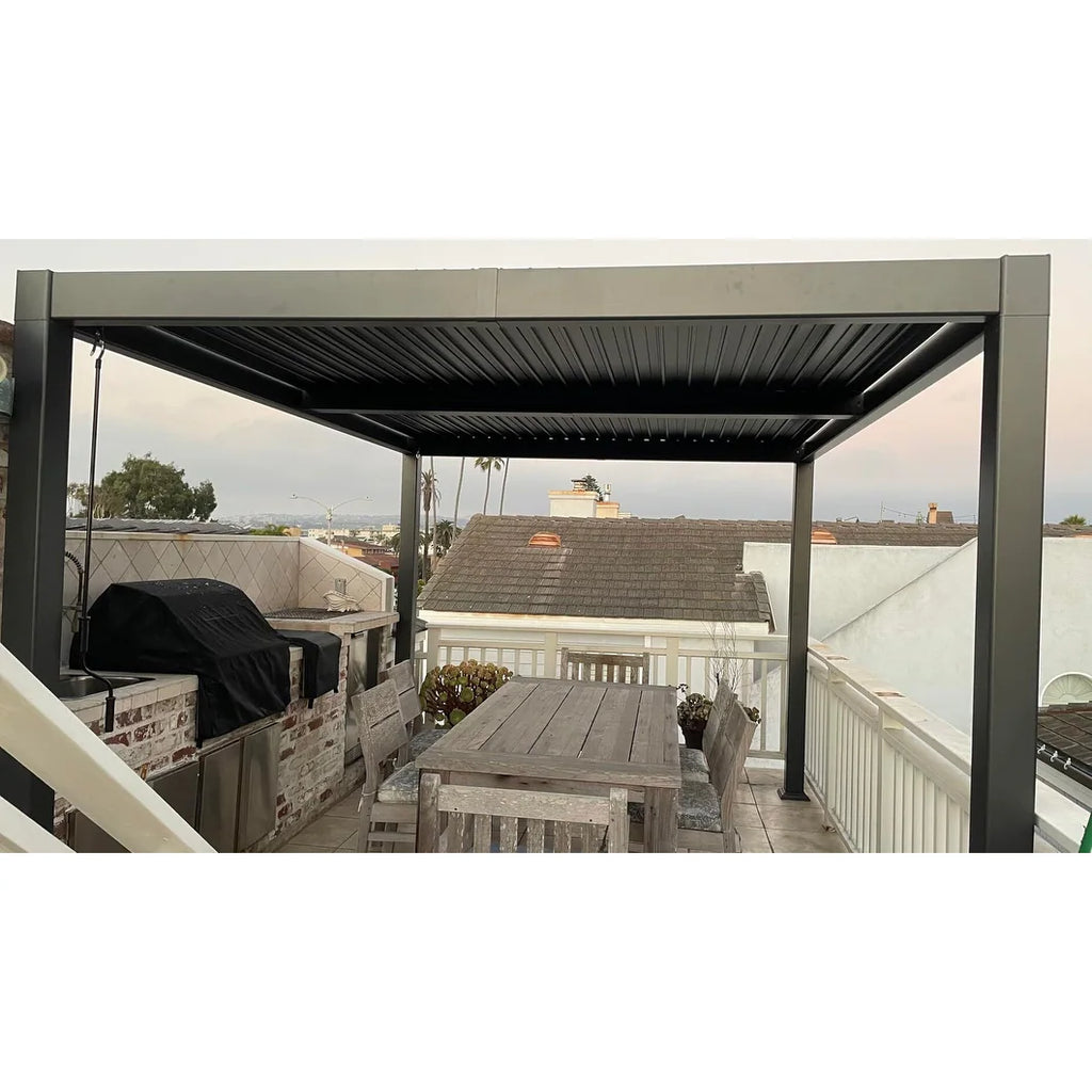 Grey Louvered Pergola Outdoor Aluminum Pergola with Adjustable Roof for Patio Grey Hardtop Gazebo