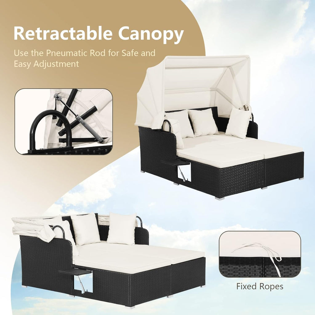 Outdoor Daybed with Retractable Canopy (White)