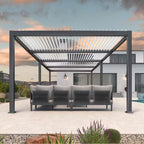 11.7 Ft. X 28.1 Ft. Gray Aluminum Outdoor Louvered Pergola with 4 White Individual Adjustable Roofs and In-Built Gutter
