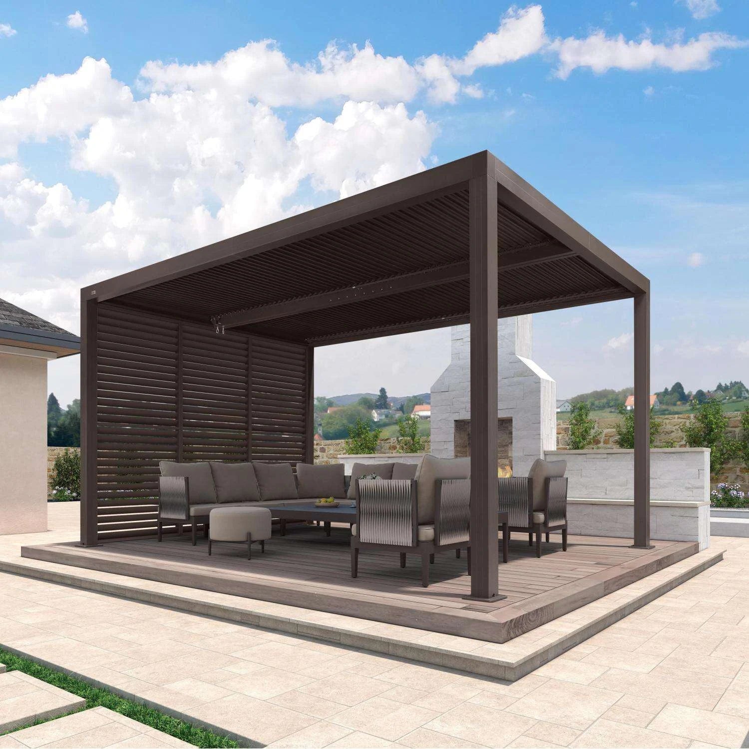 Bronze Louvered Pergola with Adjustable Roof for Deck Backyard Garden Hardtop Gazebo