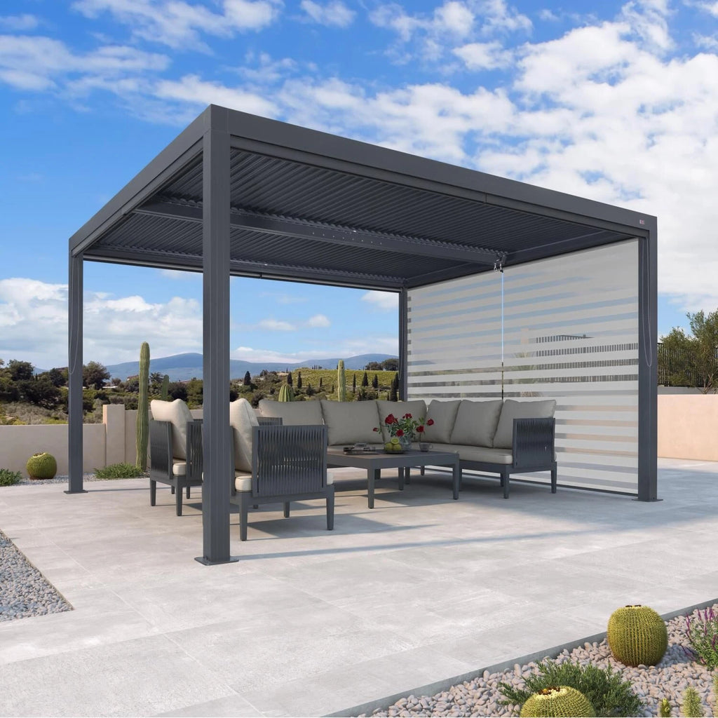 Grey Louvered Pergola Outdoor Aluminum Pergola with Adjustable Roof for Patio Grey Hardtop Gazebo
