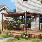 12 Ft. X 12 Ft. Brown Portable Gazebo, Retractable Pergola with Weather Resistant Canopy, Aluminum Patio Grill Gazebo