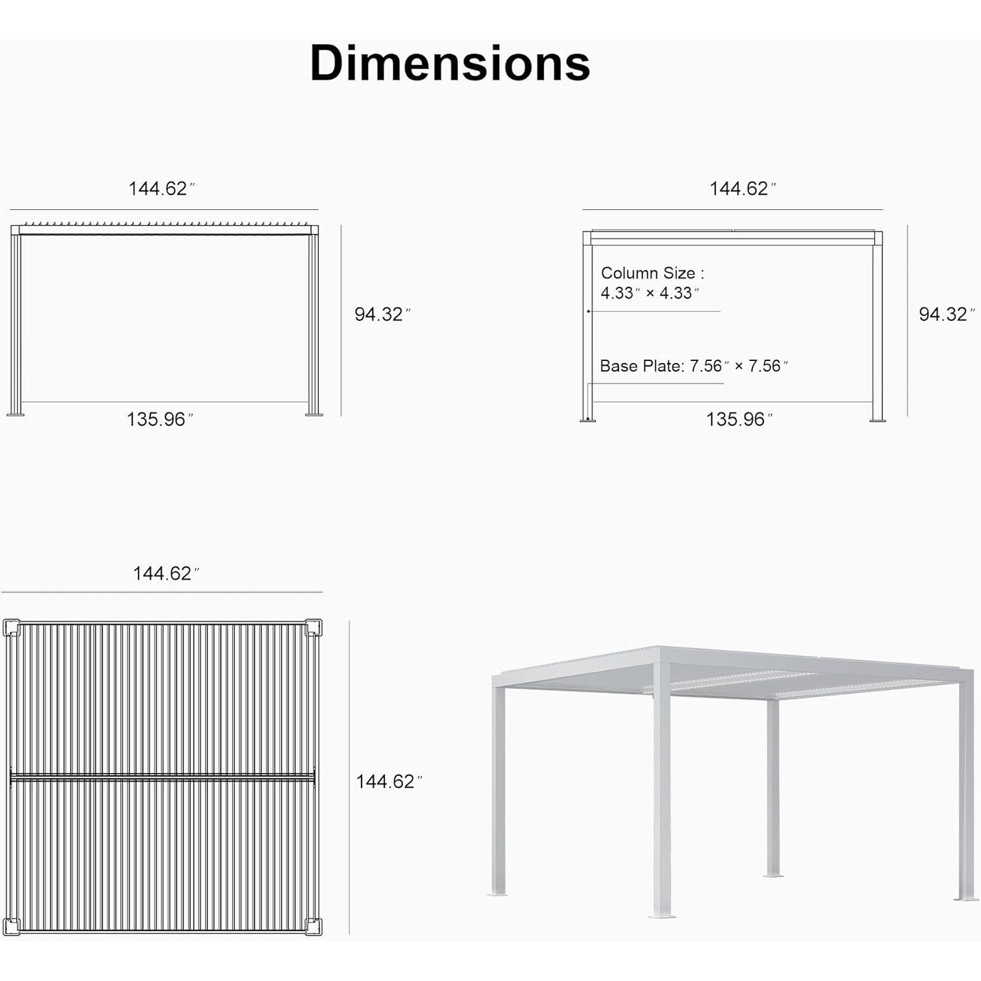 Louvered Pergola Modern White Pergola with Adjustable Roof for Deck Backyard Garden