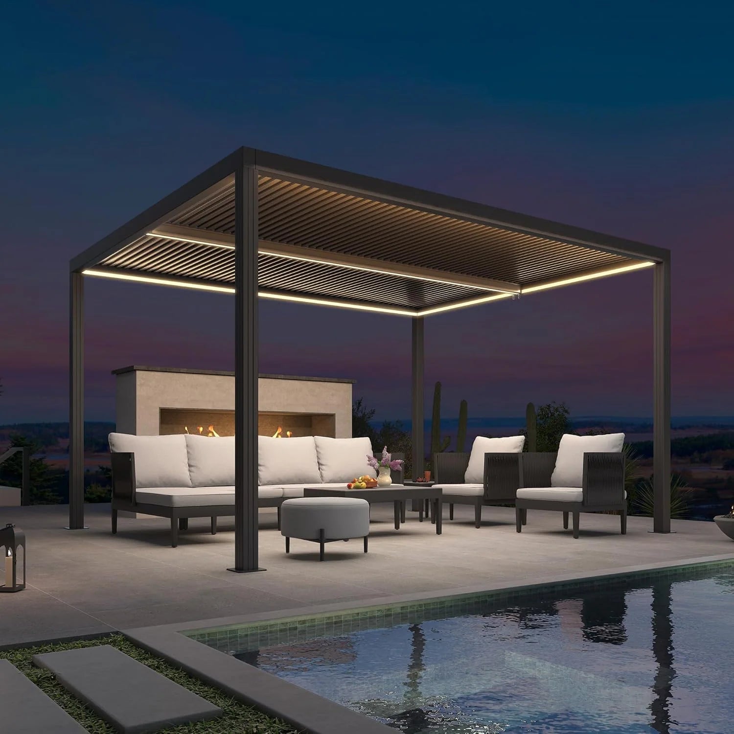 Grey Louvered Pergola Outdoor Aluminum Pergola with Adjustable Roof for Patio Grey Hardtop Gazebo