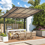 10' X 10' Outdoor Lean to Gazebo for Patio, Freestanding Pergola Carport Hard Top Pergolas and Gazebos Clearance with Roof, Wall-Mounted Heavy Duty Metal Awnings for Patio, Decks
