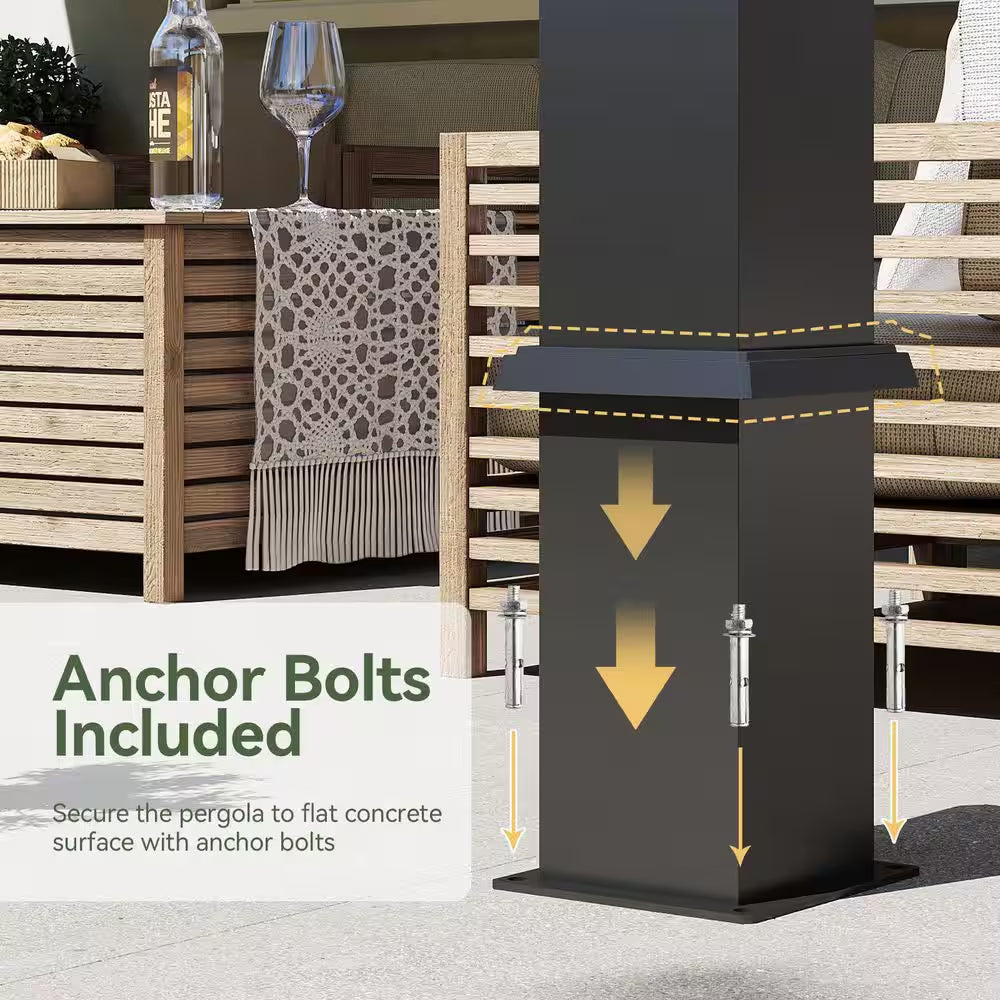 20 Ft. X 10 Ft. Black Adjustable Louvered Metal Pergolas with Hand Crank Roof