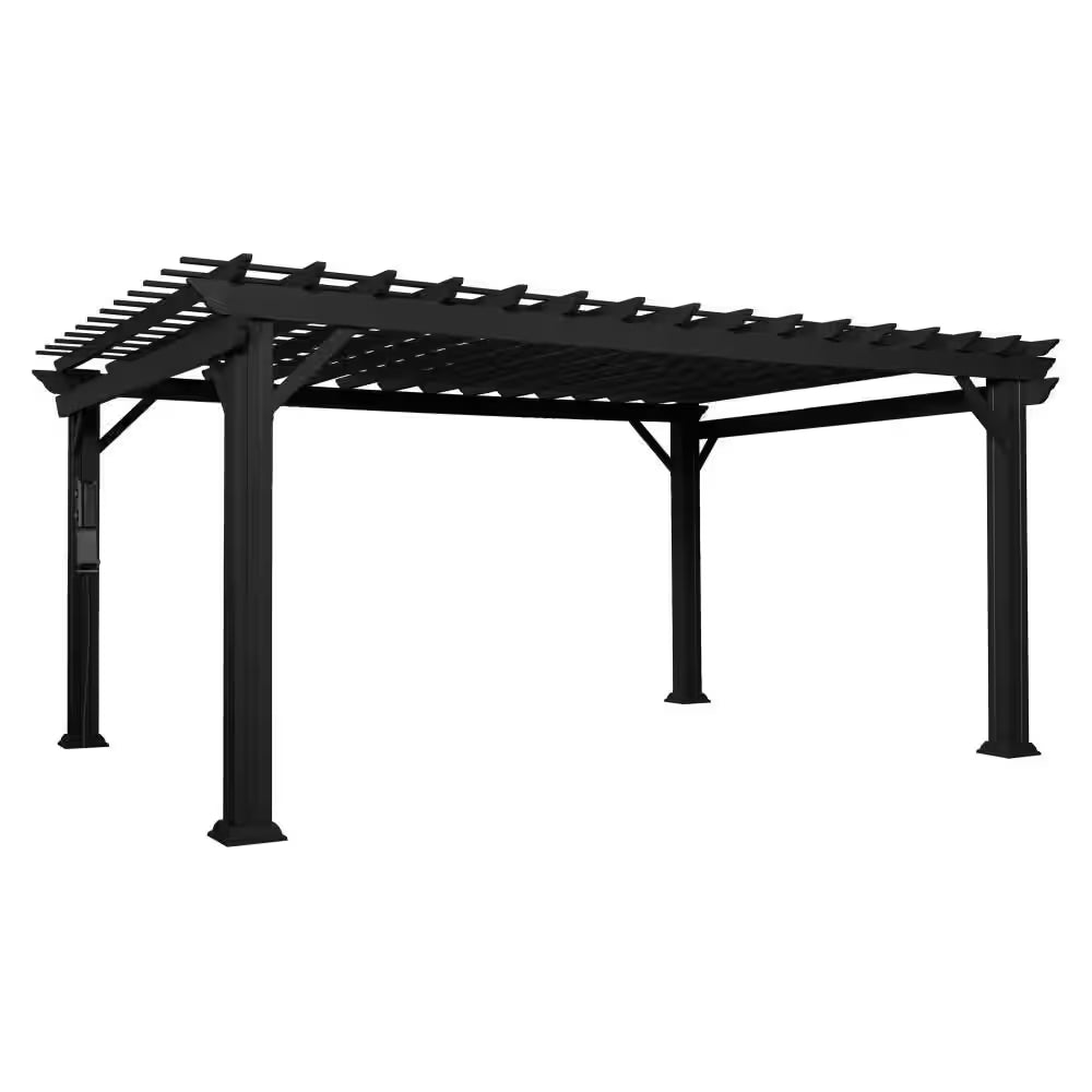 Stratford 16 Ft. X 12 Ft. Black Galvanized Steel Traditional Outdoor Patio Pergola with Trellis Roof