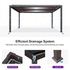 11.6 Ft. X 15.1 Ft. Bronze Aluminum Outdoor Louvered Pergola with 2-Individual Adjustable Roofs and In-Built Gutter