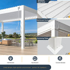 Louvered Pergola with Panel Pull-Down Screen, Outdoor Aluminum Pergola with Adjustable Rainproof Roof for Hot Tub and Patio Deck Backyard