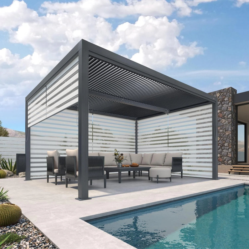 Grey Louvered Pergola Outdoor Aluminum Pergola with Adjustable Roof for Patio Grey Hardtop Gazebo