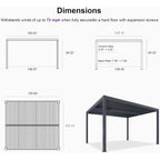 Grey Louvered Pergola Outdoor Aluminum Pergola with Adjustable Roof for Patio Grey Hardtop Gazebo