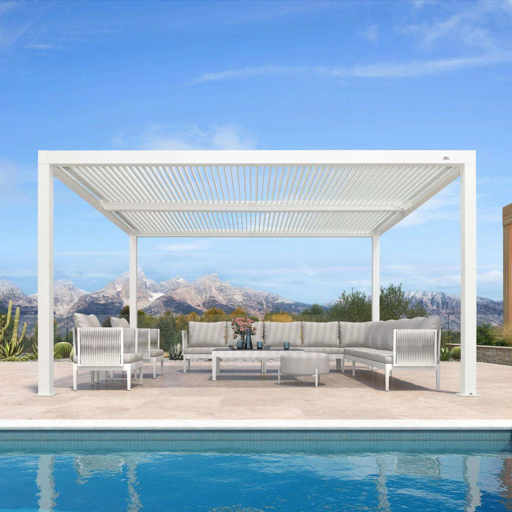 Louvered Pergola Modern White Pergola with Adjustable Roof for Deck Backyard Garden