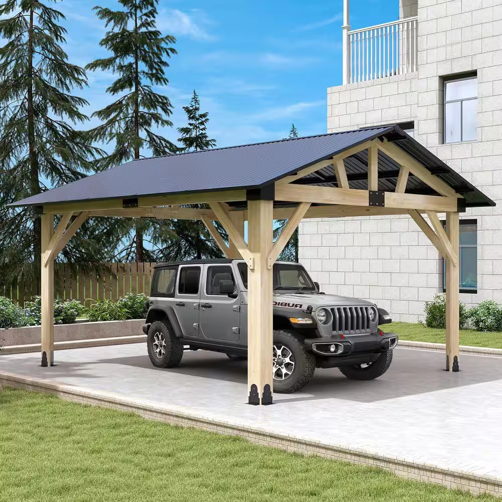 12 Ft. X 14 Ft. Outdoor Wood Gazebo-Hardtop Patio Gazebos with Galvanized Steel Roof, Cedar Wooden Gazebo