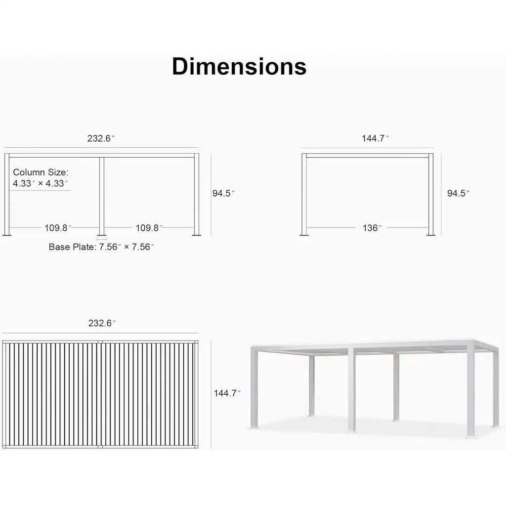 Louvered Pergola Modern White Pergola with Adjustable Roof for Deck Backyard Garden