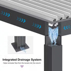 11.7 Ft. X 24.1 Ft. Gray Aluminum Outdoor Louvered Pergola with 4 White Individual Adjustable Roofs and In-Built Gutter