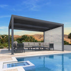 Grey Louvered Pergola Outdoor Aluminum Pergola with Adjustable Roof for Patio Grey Hardtop Gazebo