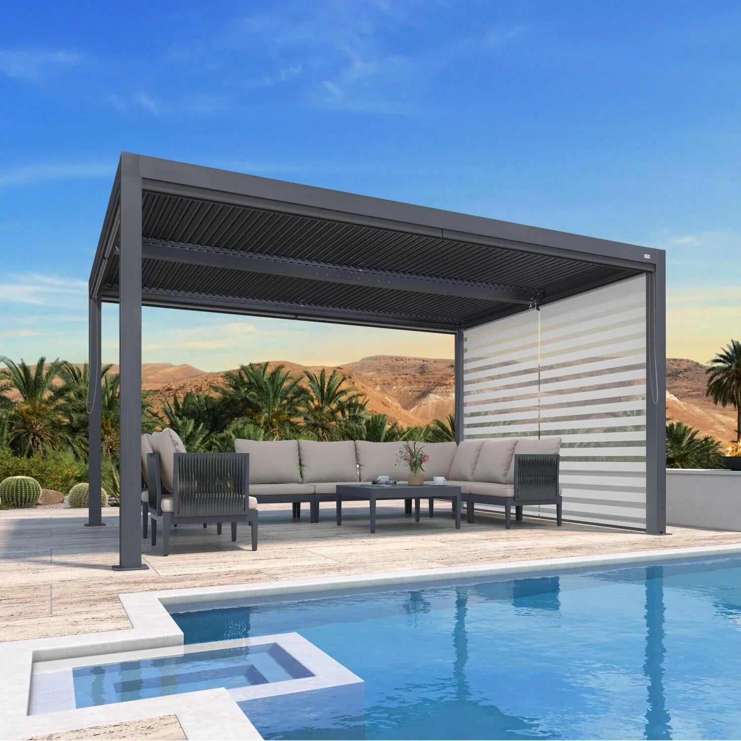 Grey Louvered Pergola Outdoor Aluminum Pergola with Adjustable Roof for Patio Grey Hardtop Gazebo