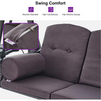 Patio 3-Seat Adjustable PVC Canopy Porch Swing with Side Cup Holder, Cushions and Pillow Included, Gray