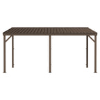 12 X16 Hardtop Lean to Gazebo with Gutters, Connectable Wall Mounted Gazebo Pergola with Galvanized Steel Roof, 60MPH Wind Resistance, Outdoor Large Metal Canopy, for Patio, Deck, Lawn - Brown