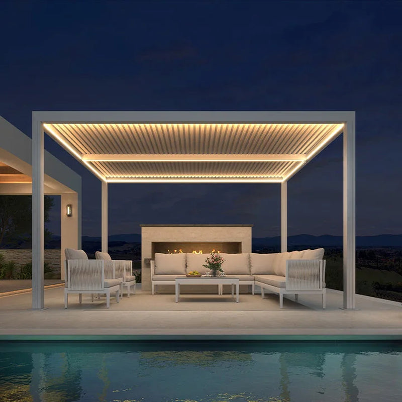 Louvered Pergola Modern White Pergola with Adjustable Roof for Deck Backyard Garden