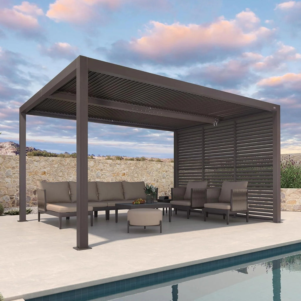 Bronze Louvered Pergola with Adjustable Roof for Deck Backyard Garden Hardtop Gazebo