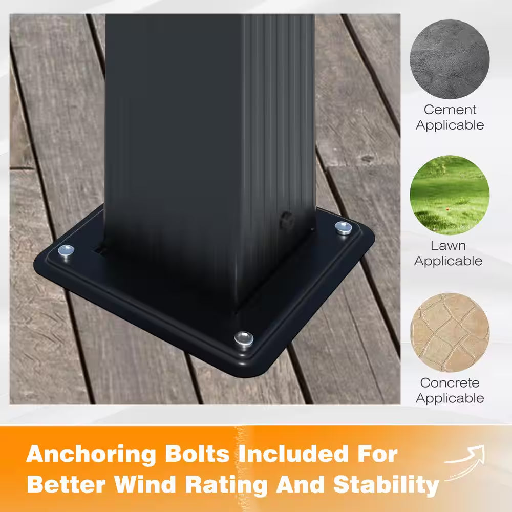 13 Ft. X 10 Ft. Aluminum Outdoor Patio Pergola with Retractable Canopy in Dark Gray