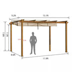 13 Ft. X 9 Ft. Outdoor Wood-Looking Aluminum Pergola with Beige Retractable Shade Canopy for Patiogarden Backyard