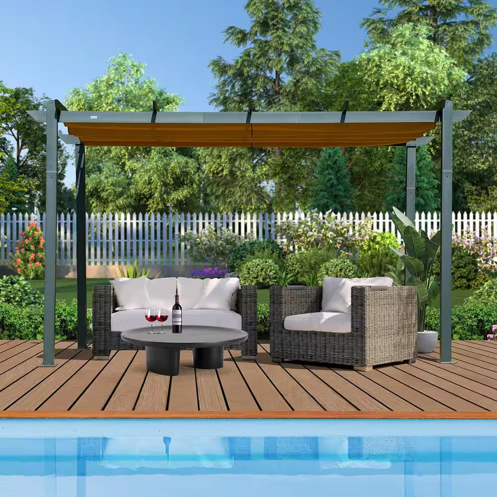 13 Ft. W X 10 Ft. D Aluminum Pergola with Weather-Resistant Retractable Canopy