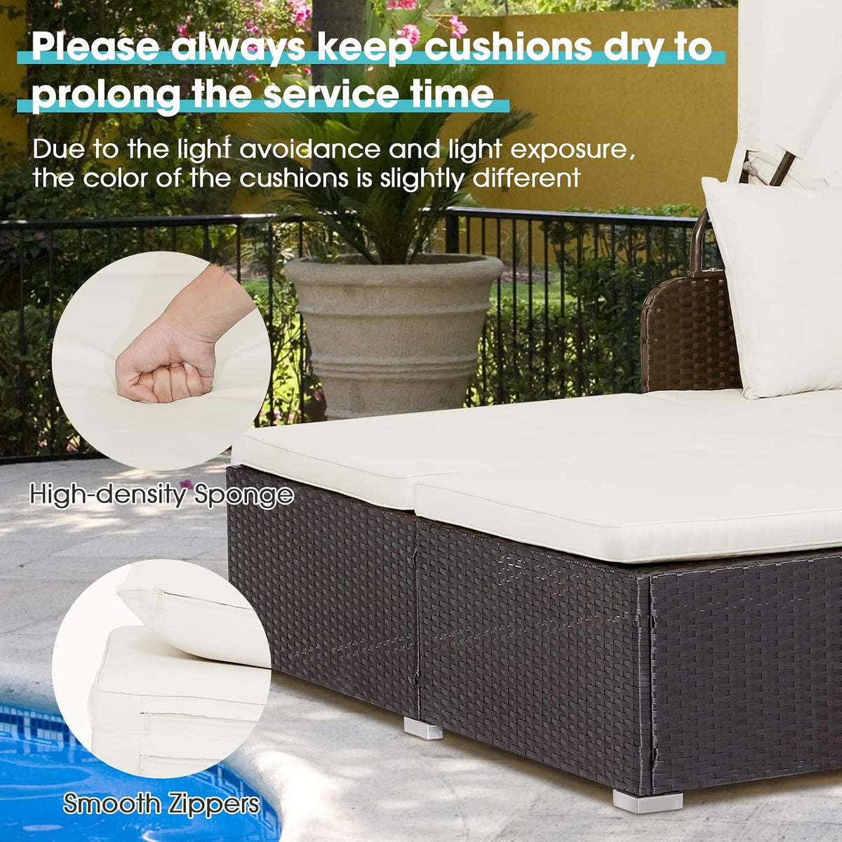 Outdoor Daybed with Retractable Canopy (White)