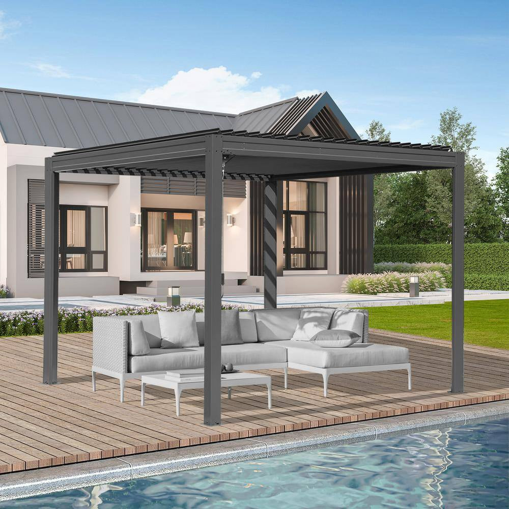 Gray Aluminum Metal Louvered Pergola 10 Ft. X 13 Ft.
