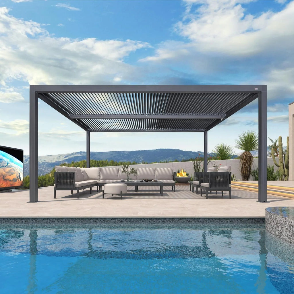 Grey Louvered Pergola Outdoor Aluminum Pergola with Adjustable Roof for Patio Grey Hardtop Gazebo