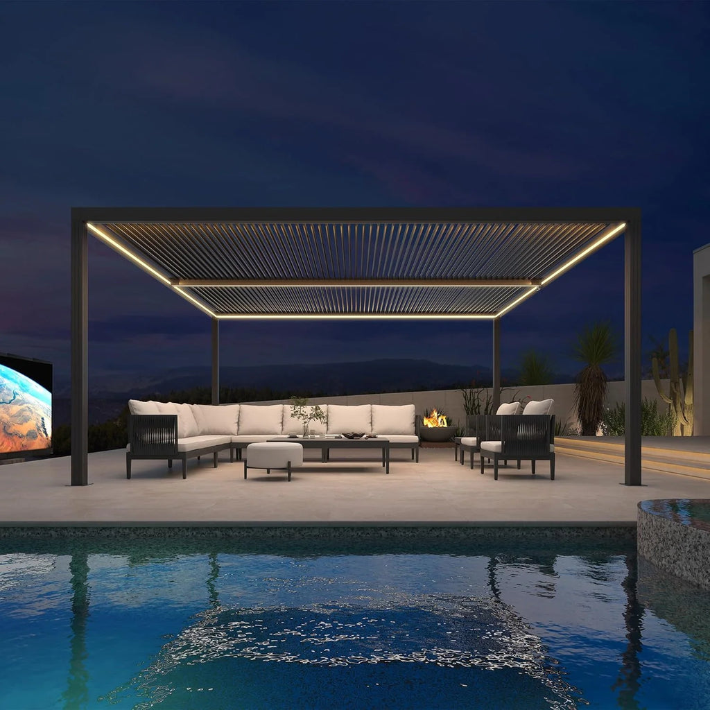 Grey Louvered Pergola Outdoor Aluminum Pergola with Adjustable Roof for Patio Grey Hardtop Gazebo