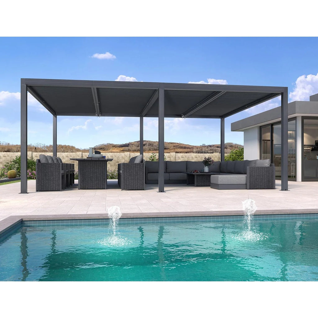 Grey Louvered Pergola Outdoor Aluminum Pergola with Adjustable Roof for Patio Grey Hardtop Gazebo