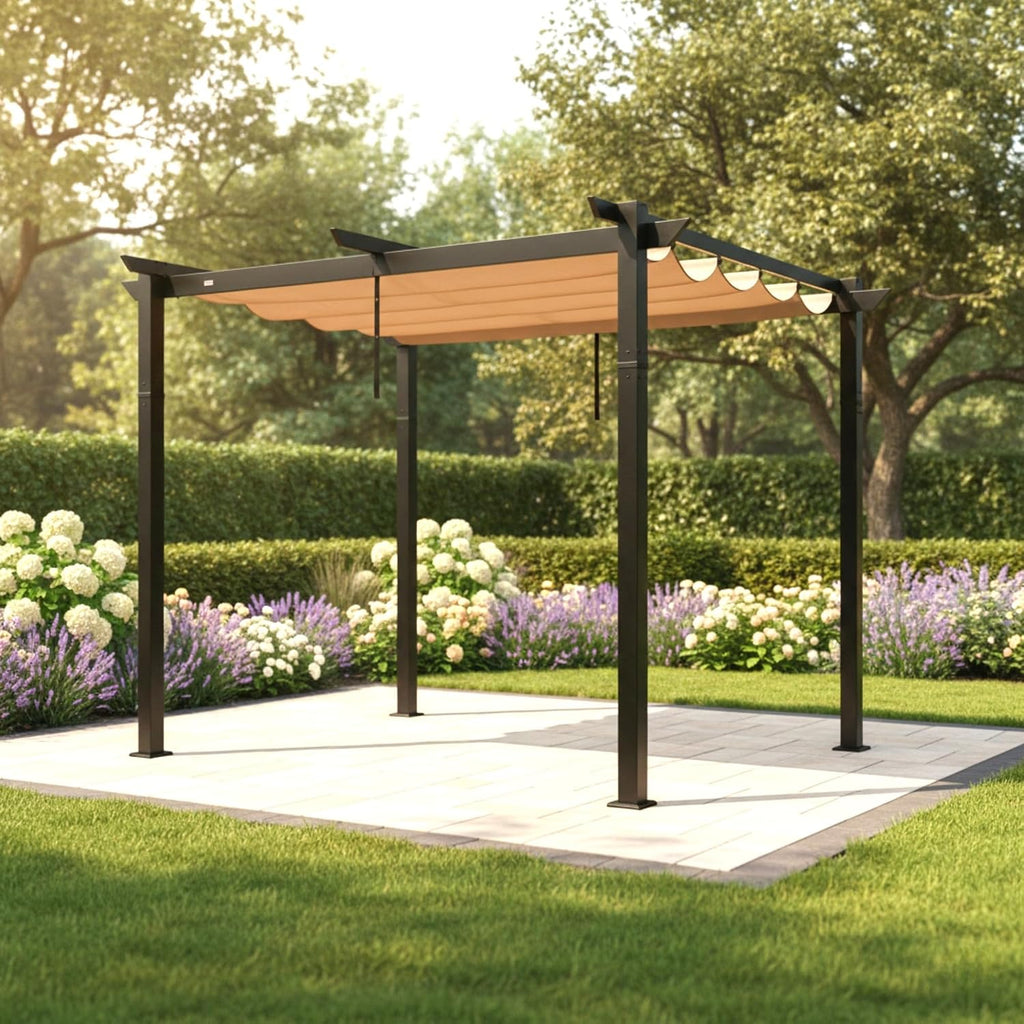 Reinforced Replacement Canopy Top Cover Compatible with the ZYMPG10 Purple Leaf Domi Kozyard and Universal to Most 10' X 10' Retractable Pergolas - Classic Sand, Riplock 350