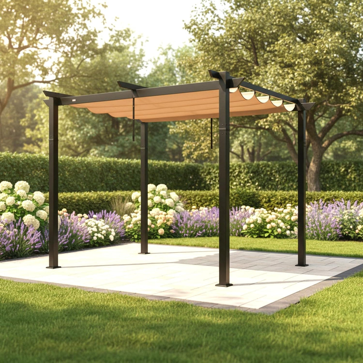 Reinforced Replacement Canopy Top Cover Compatible with the ZYMPG10 Purple Leaf Domi Kozyard and Universal to Most 10' X 10' Retractable Pergolas - Classic Sand, Riplock 350