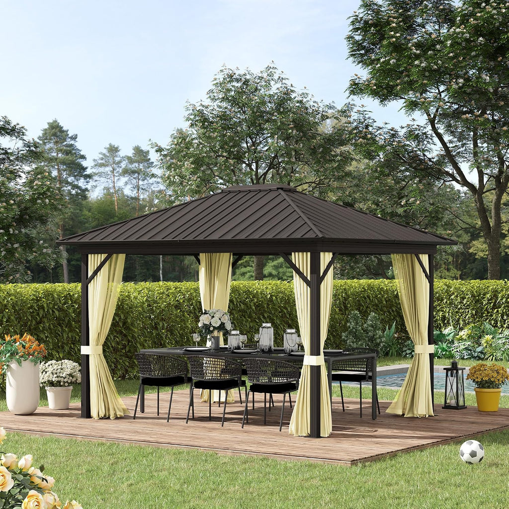 10' X 12' Hardtop Gazebo with Curtains and Netting Cream White