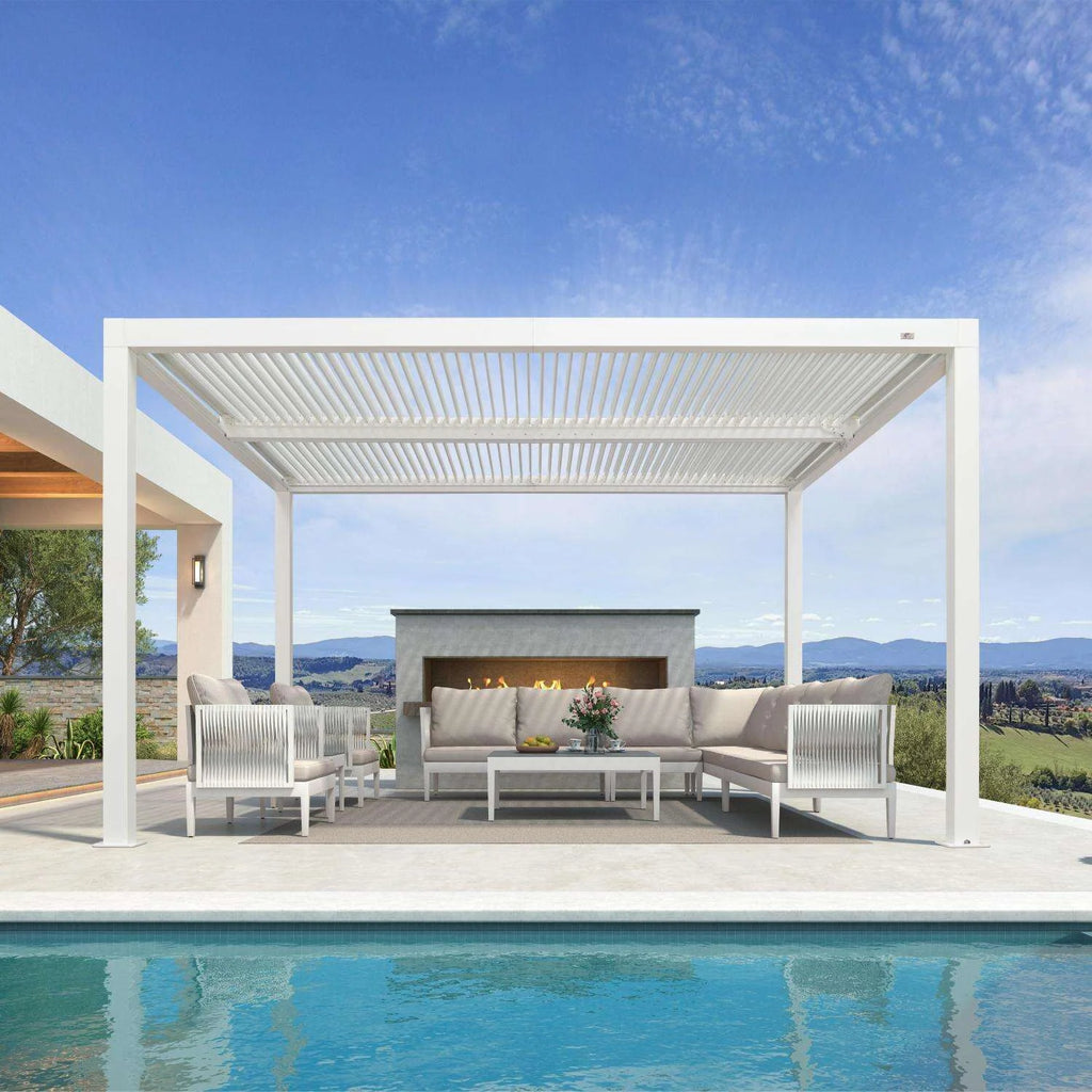 Louvered Pergola Modern White Pergola with Adjustable Roof for Deck Backyard Garden