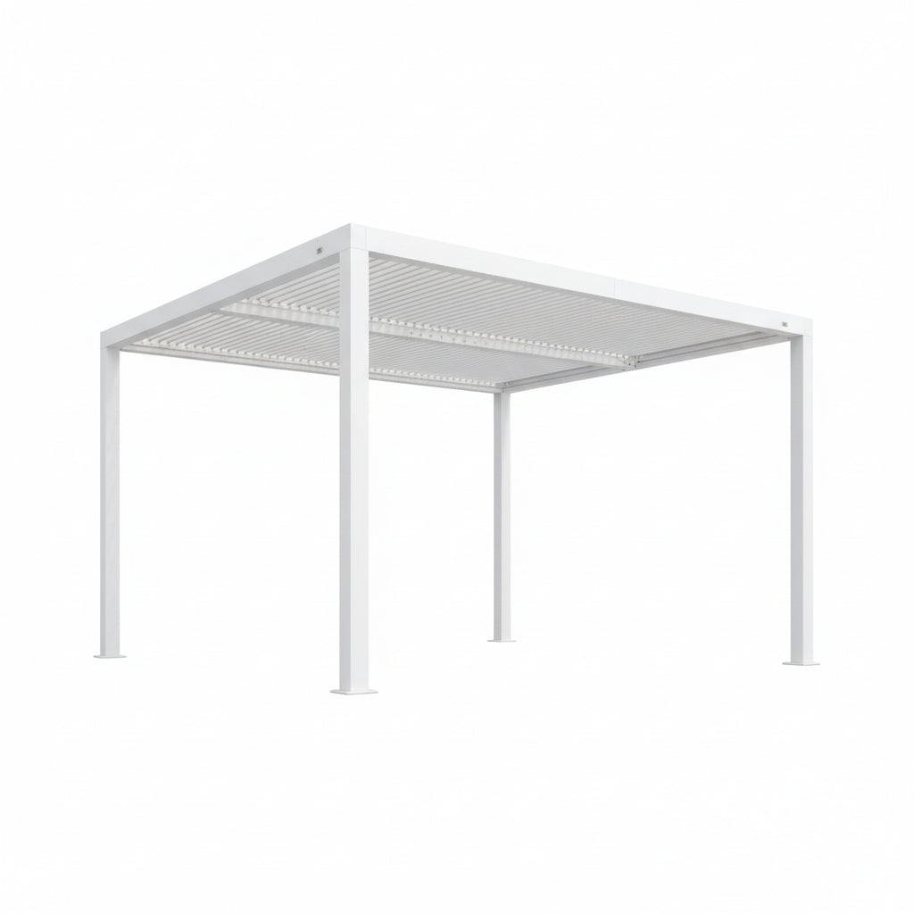 Louvered Pergola Modern White Pergola with Adjustable Roof for Deck Backyard Garden