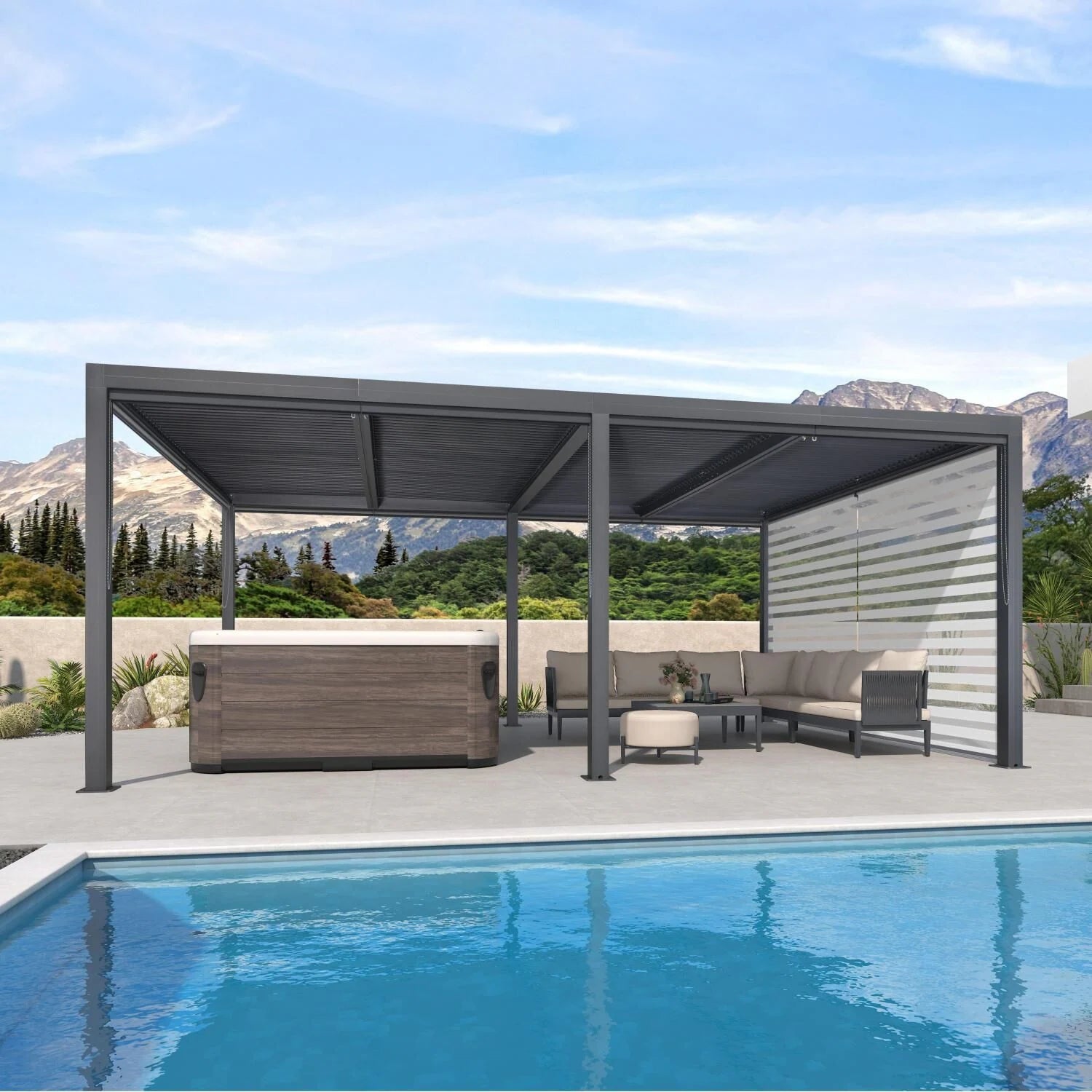 Grey Louvered Pergola Outdoor Aluminum Pergola with Adjustable Roof for Patio Grey Hardtop Gazebo